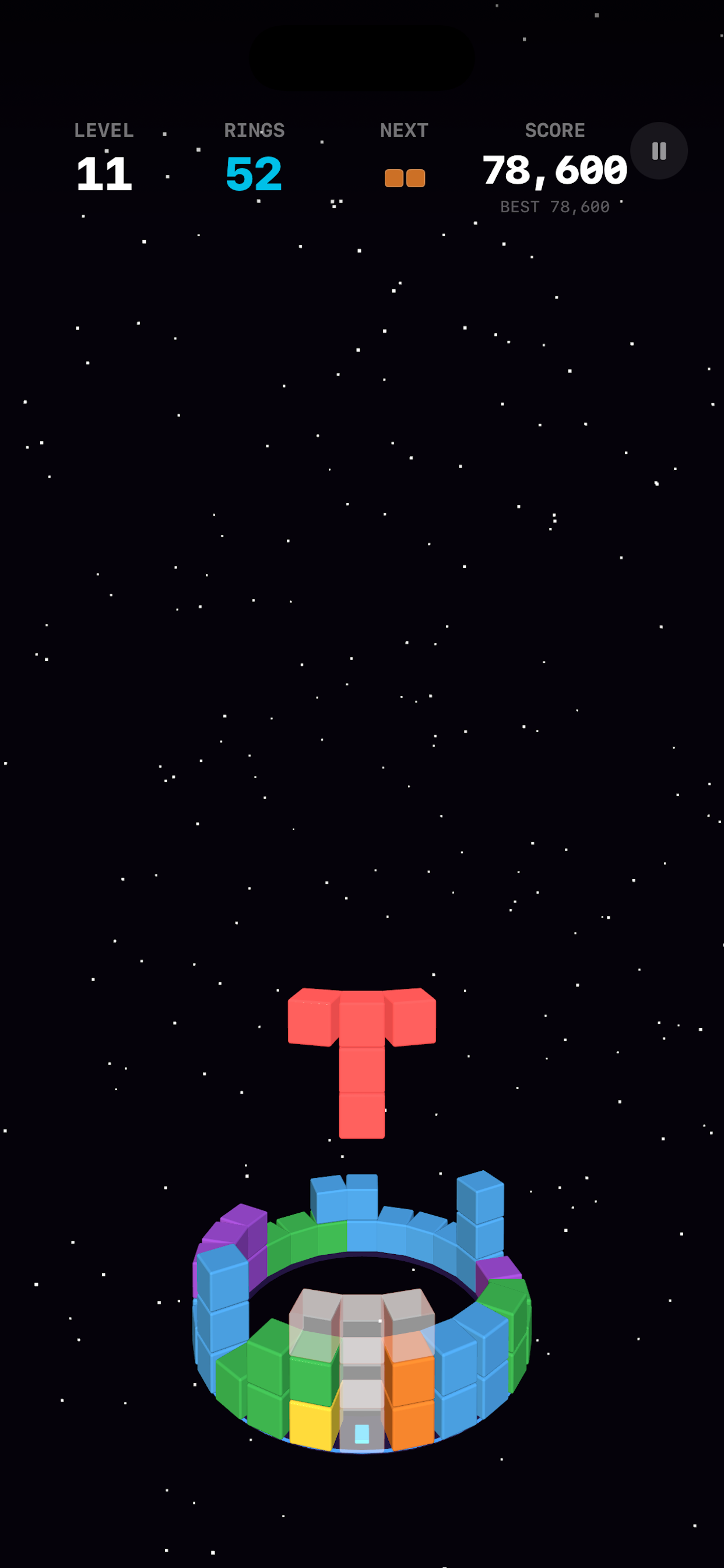 Ring Blast 3D gameplay with colored blocks on a cylinder